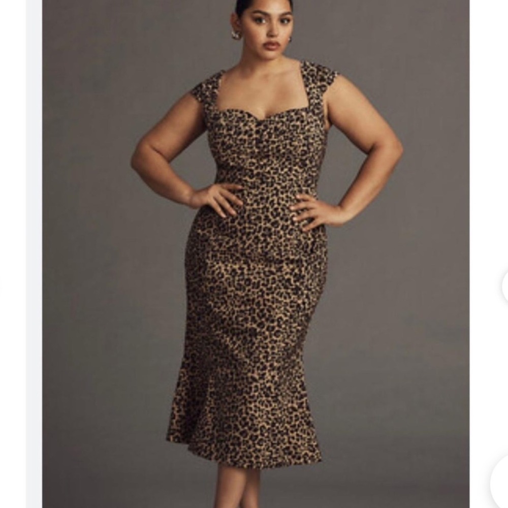 Anthropologie Leopard Print Cap Sleeve Fit Flare Midi Dress XL New With Tags‎